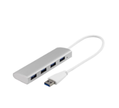 DELTACO USB 3.0 hubb, 4xTyp A hona, aluminium, 0,3m, silver