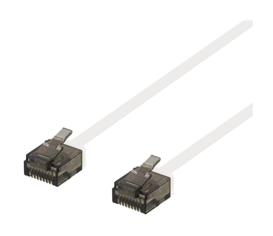Deltaco UUTP-2078 – flat U/UTP Cat 6a patchkabel, 15 cm, vit.