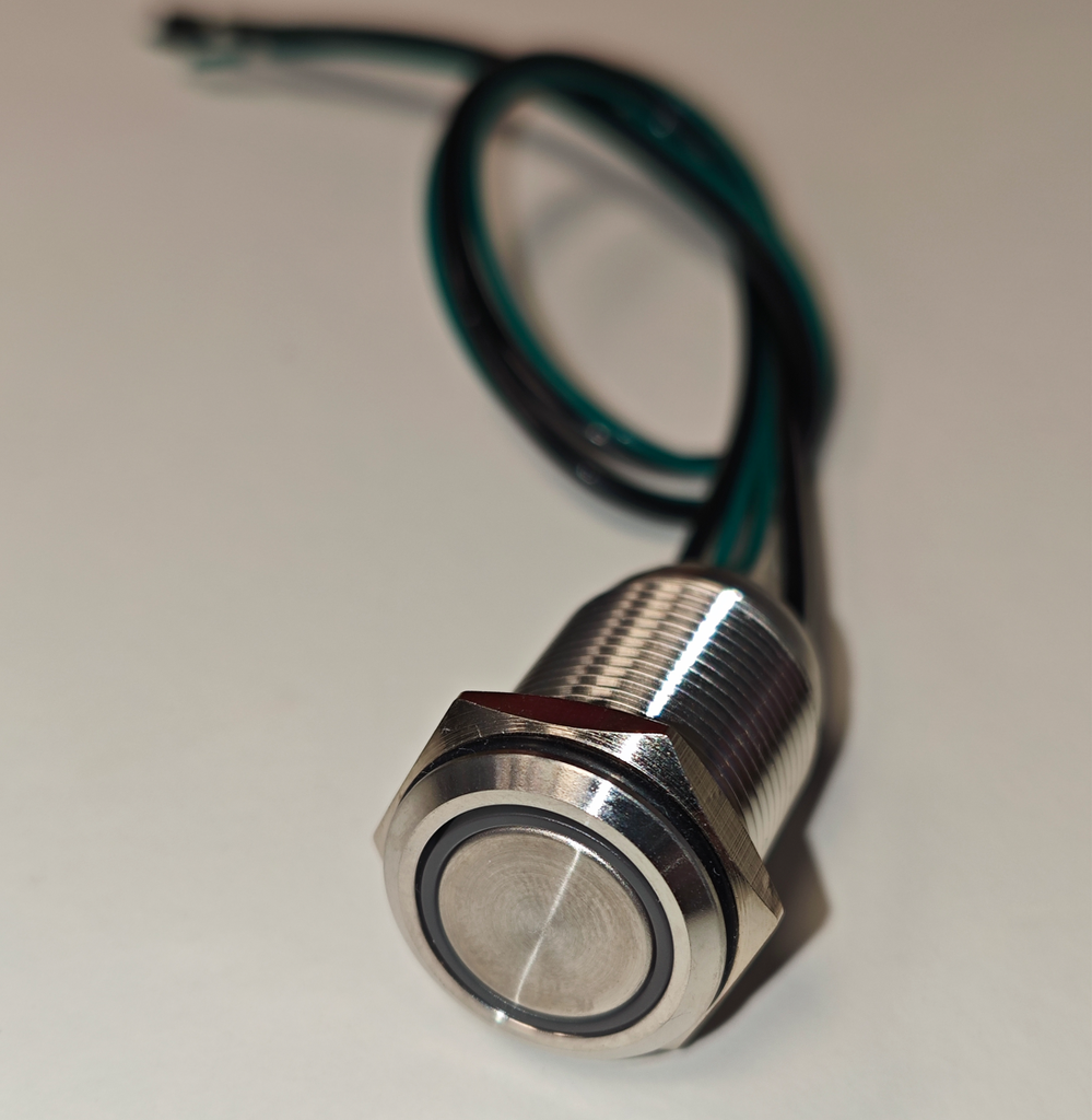 [FLM16-10FEW] 16MM 12V Green LED Metal Push Button Light Switch With Wire