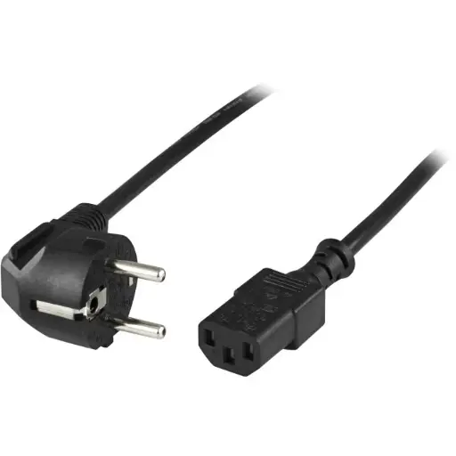 [DEL-111A] Apparatkabel, PC vägg, vinklad CEE 7/7 - rak IEC C13, 10m, s