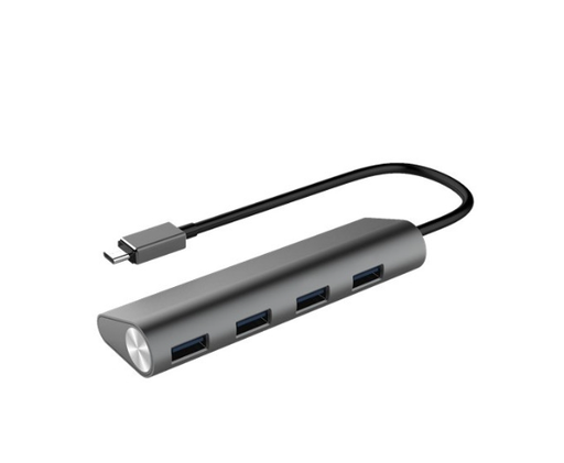 [USBC-1207] USB-C-hubb med 4 USB-A-portar, grå